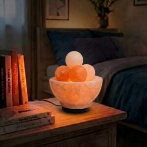 Нощна лампа Купа с 5 топки от бяла и розова Хималайска сол / Himalayan Salt Lamp Bowl Shape with 5 balls