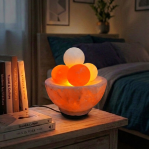 Нощна лампа от Хималайска сол, Купа със сфери / Топки Хималайска сол / Salt Lamp Fire Bowl with Sphere Chunks